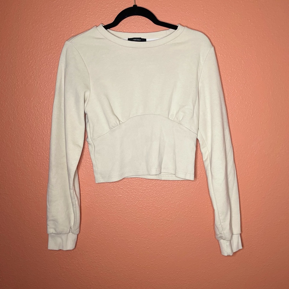 Cream Long Sleeve Cropped Top
